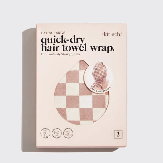 /KITSCH/ XL Quick-Dry Hair Towel Wrap - Checker